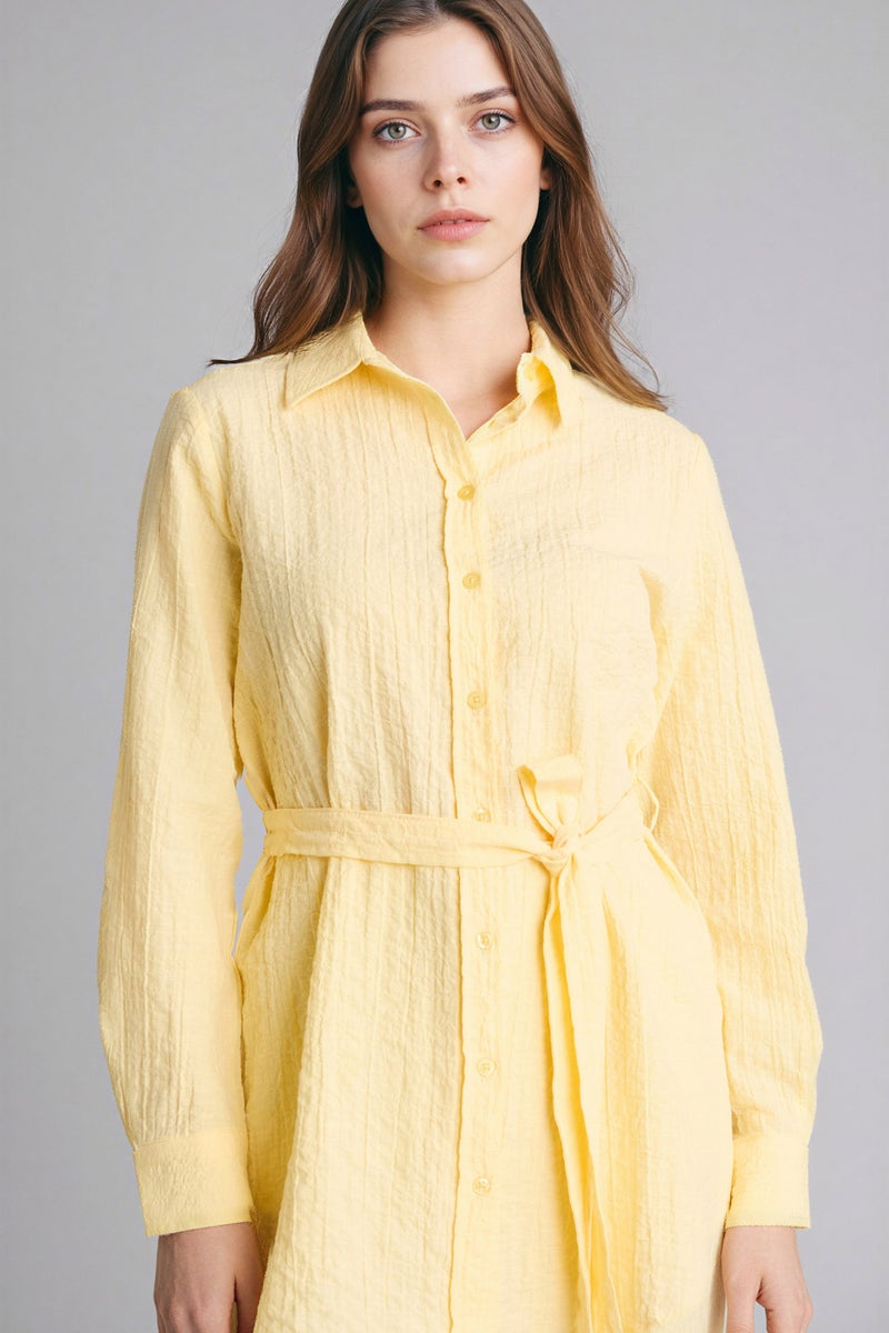 DeFacto Yellow Woman Regular Fit Wowen Fabrics Long Sleeve Tunic Casual - Image 1